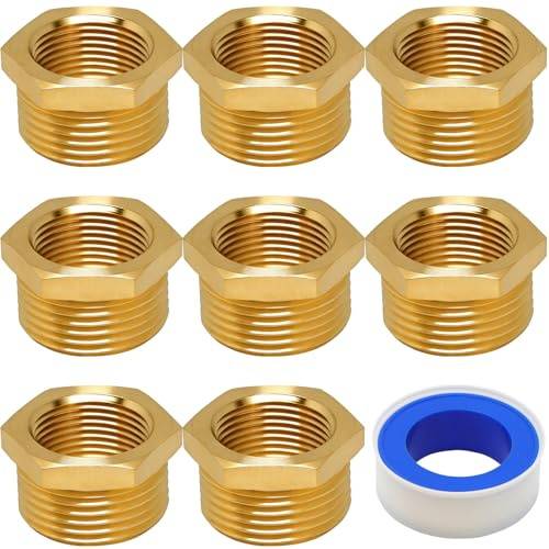 8 stk Reduktor från 1/2 till 3/8, Kopplingsreduktor, Adapter Hon från 1/2 till Macho från 3/8, Adapter Reduktorskruvade i brass med BSP-skruva för vattenrör, med 1 Sällningsband