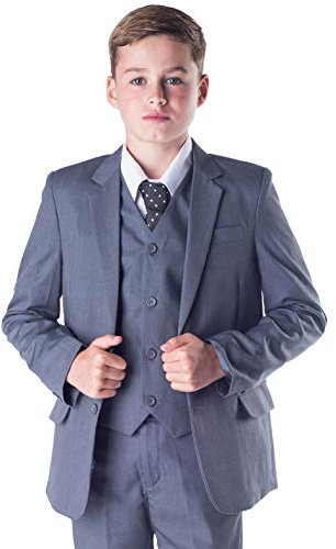 Boys Suits Boys Grey Suit 5 Piece Wedding Party Formal Outfit Prom (14/15 Years)