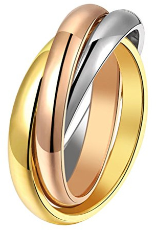 HIJONES Femme Acier Inoxydable 3 Couleur contrefil Spinner Bague, 3 en 1