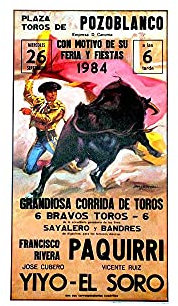 Cartel, poster o afiche taurino Mitos Pozoblanco Medida 97 cm x 53 cm - (corrida de la muerte de Paquirri), papel de 80 gms. Se envía en tubo de cartón rígido