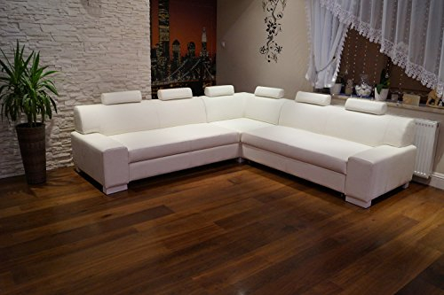 Quattro Meble Ecksofa London I RE 6z 262 x 262 Weiß Echtleder Sofa Couch mit Schlaffunktion, Bettkasten und Kopfstützen Echt Leder Eck Couch große Farbauswahl
