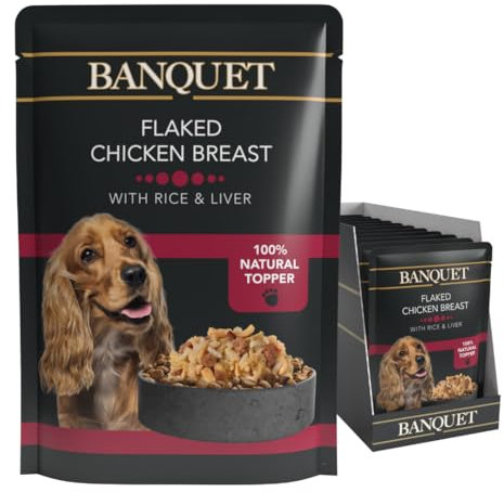 HiLife Banquet - Wet Dog Food - Flaked Chicken Breast, Rice, Liver - 100% Natural Ingredients, 15 Pouches x 100g