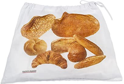 Fackelmann Brotbeutel, Bäckertüte, Stoffbeutel, Brottasche, Frischebeutel, Brottüte, Brotkasten, Polyester, Baumwolle, 43,5 x 34 cm