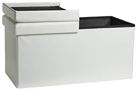 ECHTWERK Sitzbank Flex, Polsterbank mit Kunstlederbezug, Hockerbank mit Stauraum, Aufbewahrungstruhe rechteckig, Deckel abnehmbar, weiß, 38x76x37,5