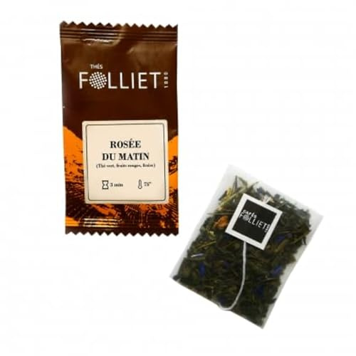 CAFÉS FOLLIET - Thé Vert - Rosée du Matin - Mélange de Fleurs & Citronnelle - Énergisant - Sachets d'origine végétale - 24 Sachets