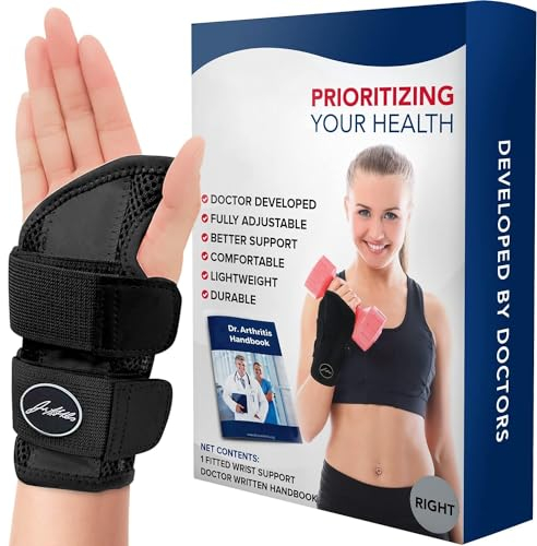 Dr. Arthritis Von Ärzten Entworfen, Leichte Handgelenk Bandagen, Handgelenkstütze für Sehnenscheidenentzündung, Handgelenkbandage mit Karpaltunnel Schiene, Handbandage Einzelpack, Rechts, Schwarz