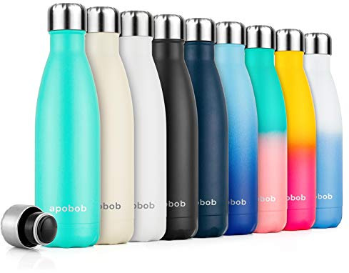 Apobob Stainless Steel Water Bottle 500/750ml, Refillable BPA Free Vacuum Insulated Metal Water Bottle for 12 Hrs Hot & 24 Hrs Cold Drink, Work, Study, Gym, Cycling, Climbing