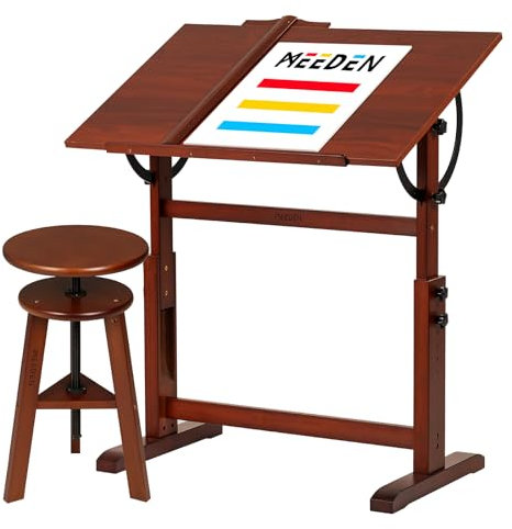 MEEDEN Set di tavolo da disegno e sgabello, in legno, stile vintage, con sedia da disegno e tavolo da lavoro con altezza regolabile, piano inclinabile per opere d'arte, grafica, scrittura