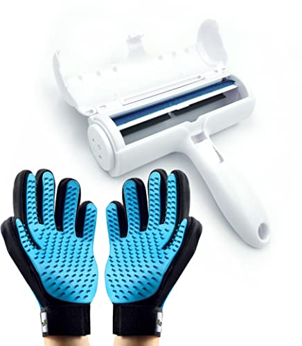 Set de 2 Guantes Quita Pelos Mascota y Rodillo Quitapelos Mascotas - Cepillo para Perros Gatos Conejos y Cualquier Animales - Quitar Pelo Mascotas para Alfombras Ropa Sofá - Lavable y Reutilizable