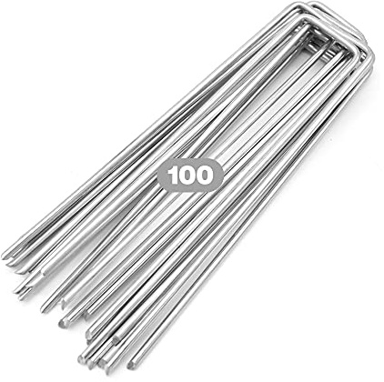 Winfaith 100 Piquets de Paillage mm H150 x L30 x D3 - Made in Italy en Acier en 10204 3.1 Galvanisé à Chaud – Inoxydable Jardin Gazon Artificiel Accroche