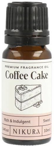 Nikura | Coffee Cake Fragrance Oil - 10ml | Perfect for Soap Making, Candle Making, Wax Melts, Diffuser | Great for use in Bath Bombs, Perfume Oil, Perfume Scents, Potpourri | Vegan & UK Made