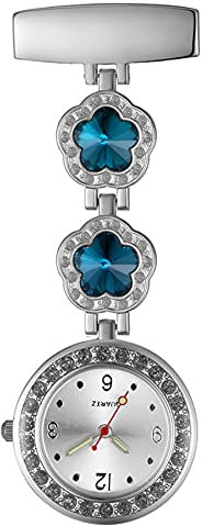 Avaner Pflegeruhr Krankenschwesteruhr Blumen Design FOB Analog Quarzwerk pulsuhr Ansteckuhr Unisex Silver schwesternuhren mit Pin/Clip Set ausziehbar Arzt Doktor Medical Taschenuhr