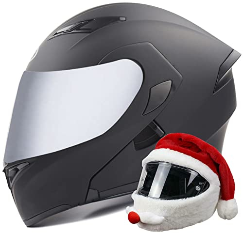 DOPORA Modularer Motorradhelm Klapphelm Integralhelm, ECE-zugelassener integrierter Helm mit Doppelvisier für Erwachsene Männer Frauen Moped Street Racing Helm mit Weihnachtsmütze,2,XXL