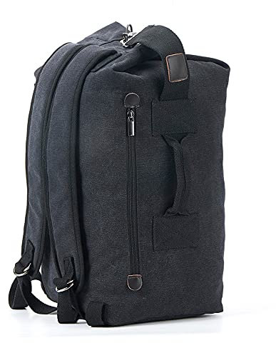 Bolsa de lona militar de carga superior doble correa gran capacidad mochila militar viaje táctica lona mochila, Bk, Large
