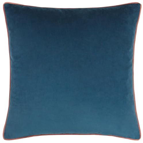 furn. Meridian Feather Filled Cushion (Petrol/Blush - 55 x 55cm) | Soft velvet cushion with contrast piping and feather filling. 55 x 55cm. Ready to style.