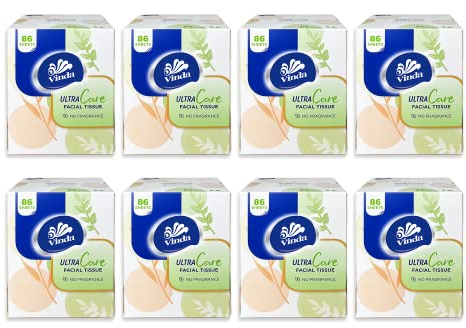 Vinda 3-lagige Ultra Care Gesichtstücher, 86 Stück pro Box, 8 Würfelboxen
