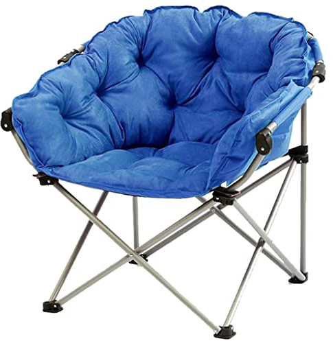 DUNAKE Sessel Relaxsessel Für Den Innenbereich, Faltbarer Gepolsterter Lounge Sessel Aus Wildleder Untertassenstuhl, Stuhl Für Wohnheim, Unterstützt 150 Kg/330 Lb (Color : Blue)