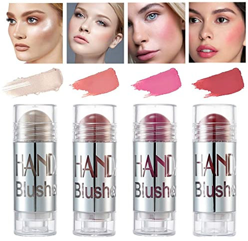 4 Farben Face Blush Stick, Matte Highlight Blush Stick Contouring Concealer Stick, Langanhaltender, wasserfester, natürlicher, glatter Rouge-Cremestift für Wangen, Augen und Lippen (A)