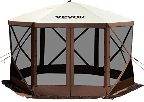 VEVOR Gazebo Screen Tent, 10 x 10 ft, 6 Sided Pop-up Camping Canopy Shelter Tent with Mesh Windows, Portable Carry Bag, Ground Stakes, Large Shade Tents for Outdoor Camping, Lawn and Backyard