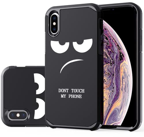 LEEGU for iPhone X/Xs Case, Cute [Don't Touch My Phone] Shockproof Dual Layer Heavy Duty Protective Silicone Plastic Cover for Girls Women Boys Men Phone Case (iPhone X/XS 5.8-inch)