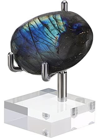 BTSKY Mini Size Adjustable Silver Metal Arm Display Stand Easel with Square Acrylic Base, Display Holder for Geodes Rock Mineral Agate Fossil Coral Coin