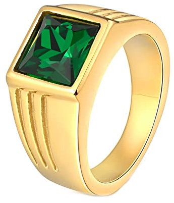 Dsnyu Herren Ringe, 8mm Freundschaftsringe Juwel mit Zirkonia, Edelstahl Ring Gold Grün für Ehemann, GR.54 (17.2)