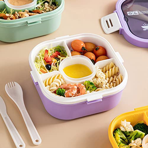 Plcnn Recipiente de almuerzo para ensalada de 1200 ml, cajas de almuerzo para ensalada con divisores, cuchara y aderezo, contenedores de alimentos Bento