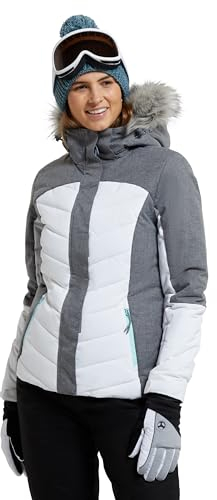 Mountain Warehouse Pyrenees Gepolsterte Skijacke für Damen - wasserdichte Winterjacke, atmungsaktiv, verstellbare Passform, abnehmbare Kapuze, Schneefang, Luftöffnungen Weiss Damengröße EU 50