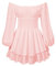 Rüschenkleid mit langen Puffärmeln und integrierten Shorts, schulterfrei, Stufenrock, Chiffon-Kleid, Freizeitkleid, rose, 46