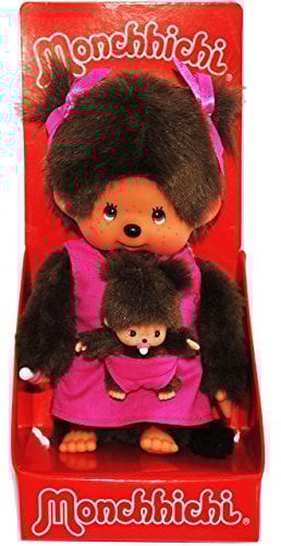 alles-meine.de GmbH Monchhichi - Mädchen - Mutter mit Kind/Baby - Bebichhichi - 2 Zöpfe im Haar - 20 cm - Bekleidung ausziehbar - Plüschtier/Kuscheltier - Monchichi - SPO..