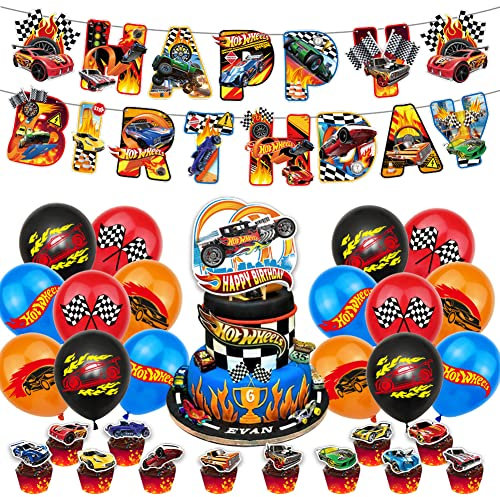 Simyron Hot Wheel Party Supplies - 30 Stück Rennen Auto Geburtstag Ballons und Dekorationen für Kinder Thema Party Zubehör