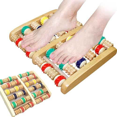 WSNDM 6 Rangées De Masseurs Plantaires Colorés, Rouleau De Massage En Bois, Masseur Pieds Double, Outils De Réflexologie Appareil Massage, Soulagement Fasciitis Plantaire