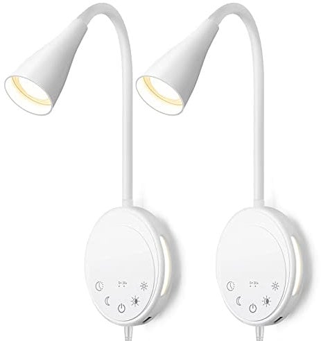 SANKEDOU LED Wandleuchte, Buch Licht zum Lesen im Bett mit Touch Control, 5 Dimmbar, USB Ausgang, Nachtlicht Timer Funktion, Flexible Schwanenhals Kopfteil Bettleuchten (Weiß)
