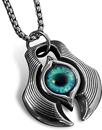bahamut Mens Skull Evil Eye Necklace for Men Women Amulet Protective Talisman Pendant Gifts Gothic Accessories Jewellery