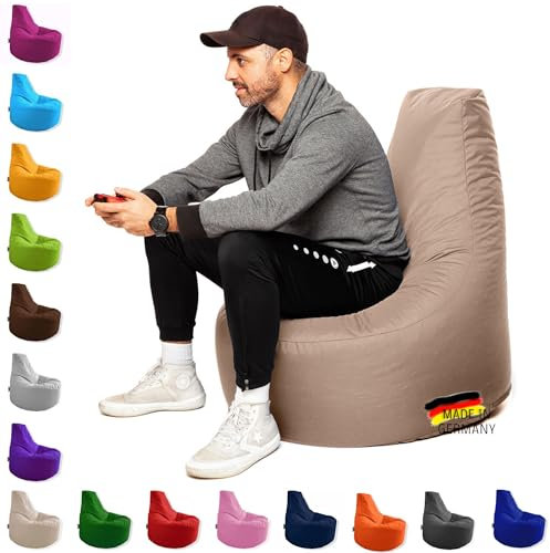 PATCH HOME Gamer Kissen & Lounge Sitzsack – befüllbar mit Reißverschluss, gefüllt mit Styropor, geeignet für In- & Outdoor. Perfekt als Gaming Sessel Sitzkissen (Beige, Ø 65cm x Höhe 70cm Junior)