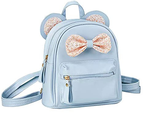 LIAOLI Girls Backpack Kids Rucksacks Cartoon Mouse Ear Sequin Bow Convertible Toddler Mini Bag (Pink Sequin Bow, Small for Girl) (Blue2025)