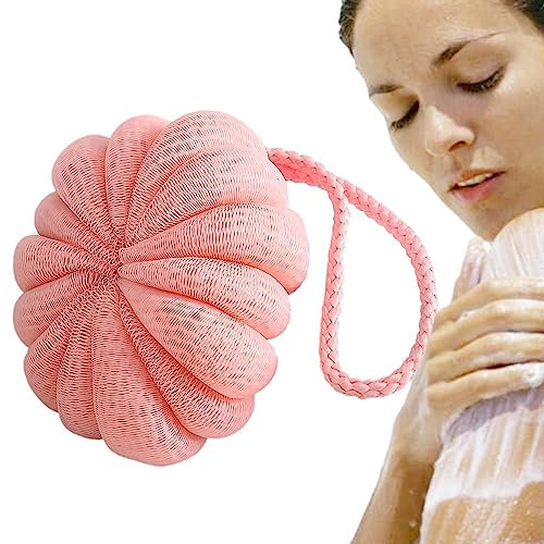 Estropajo de ducha para el cuerpo, limpiador de limpieza suave con cordón, diseño de calabaza para ducha, exfoliante corporal, accesorio de baño para experiencia de spa Foccar