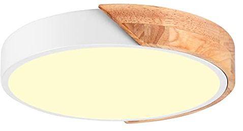 LIGKIN LED Deckenlampe Holz 18W Deckenleuchte Rund 24cm Warmweiß 3000K Durchmesser Modern Küchenlampe Lampe Wohnzimmer für Balkon Flur Babyzimmer Schlafzimmer Esszimmer (Weiß)