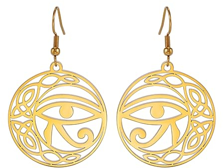 Keltischer Knoten Auge des Horus Ohrringe Ankh Kreuz Ägyptische Göttin Isis Halbmond Allah Rund Doppelflügel Schmuck Amulett Religiös für Frauen (Gold)
