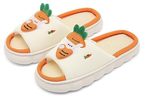 SMajong Pantofole da Donna a Punta Aperta Uomo Pantofola di Lino Cotone Comoda Pantofole da casa Traspiranti Antiscivolo Ciabatte Arancia 35/36 EU (Suola 36/37)