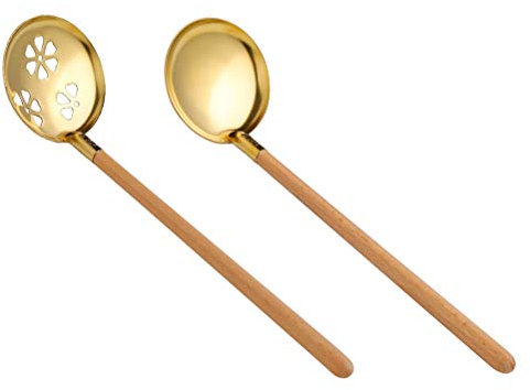 Ladles,Spoon,Stainless Steel Colander Ice Cream Spoon Teaspoons Cake Spoon Vintage Spoons 2Pcs Hotpot Soup Ladle and Slotted Colander Spoon Set Serving Cooking Utensil Stainless Steel Cookware