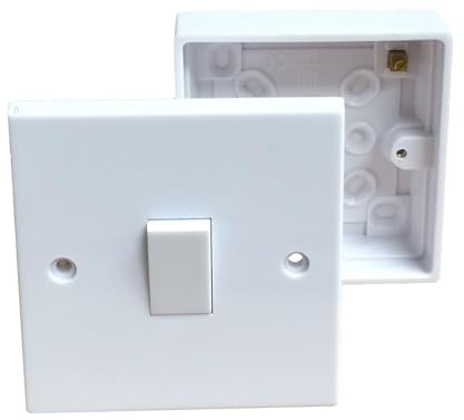Single Wall Switch & Back Box Pattress. 1 Gang 2 Way Switched Electrical
