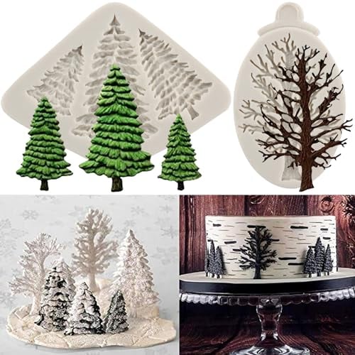 MYPRACS Weihnachtsbaum Fondant Silikonform Weihnachten Geburtstag Party DIY Kuchen dekorieren für Schokolade Süßigkeiten Sugarcraft Cupcake Topper Gebäck Polymer Ton Gummipaste Backen Set von 2