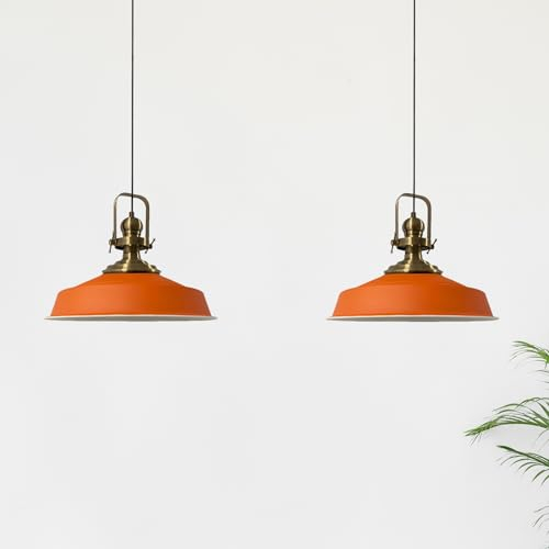 bamyum Asletl Pendelleuchte Esstisch Orange 2 Flammig Metall Ø41cm, Hängelampe Esstisch Wohnzimmer, Hängelampe Industrial Vintage, Küchenlampe Vintage Pendelleuchte Orange Esstischlampe Esszimmerlampe