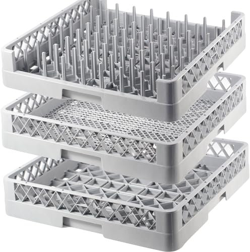 Gastronette Juego de 3 cestas para cubiertos, bandejas, vasos, platos, bandejas GN, tazas con cesta de 64 dedos, cesta de 50 x 50 cm, cesta para lavavajillas, para lavavajillas comercial