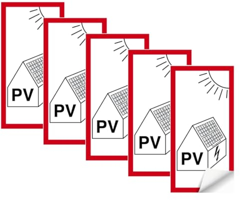 notlok Safety Work - 5x adesivi Pv [ 10 x 20 cm ] | Autoadesivo, resistente alle intemperie - per uso interno ed esterno | Batteria Pv, adesivo solare, adesivo fotovoltaico