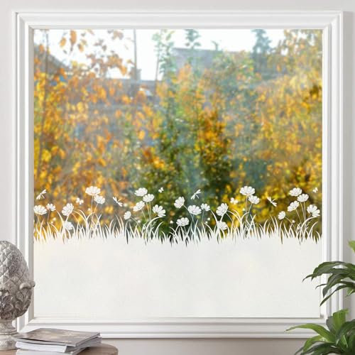 MSUP MSUPBLTUV3-20240312 Fensterfolie, dekorativ, matt, Blume und Gras, 89,9 x 199,9 cm