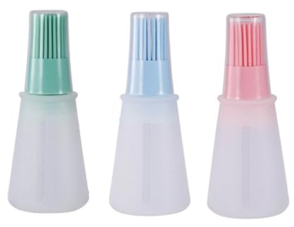 3Pcs Oil Bottle with Silicone Basting Brush, Oil Bottle Brush Soft Silicone BBQ Brush Pastry Basting Brush Cooking Brush