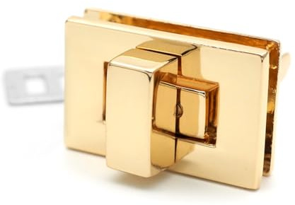 CRAFTMEMORE 2sets 1-1/8 Rectangle Turn Lock Clasp Purse Closure Twist Lock Leathercraft Accessory Purse Lock (GoldX)