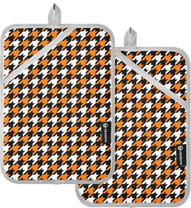 ZRWLUCKY Pot Holders for Kitchen Heat Resistant Orange Black Pot Holders for Kitchen with Pocket Heating Pads for Cooking Oven Pad, 2 Pcs
